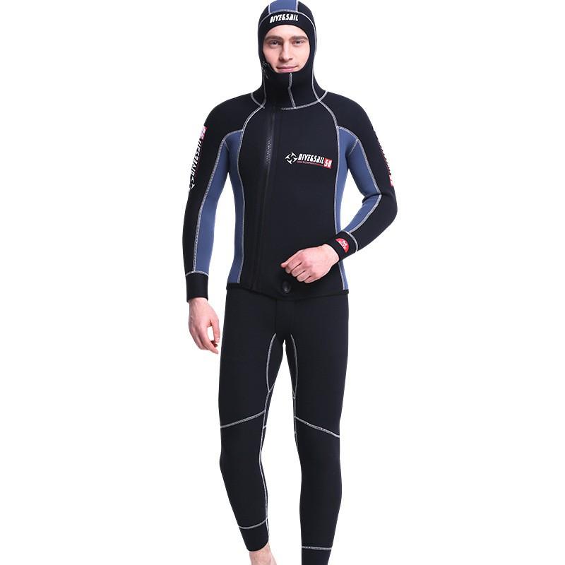 Diving Suit Men s 5MM Long-sleeved Split Hooded Thick Warm Two-piece Wet Snorkeling Surfing S чёрный