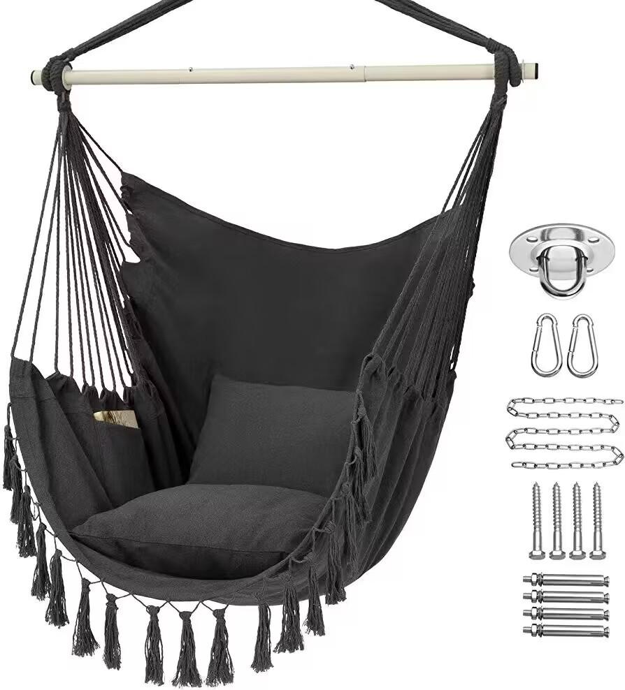 3-Section Folding Iron Pipe Hammock Swing Chair with Anti-Rollover Design