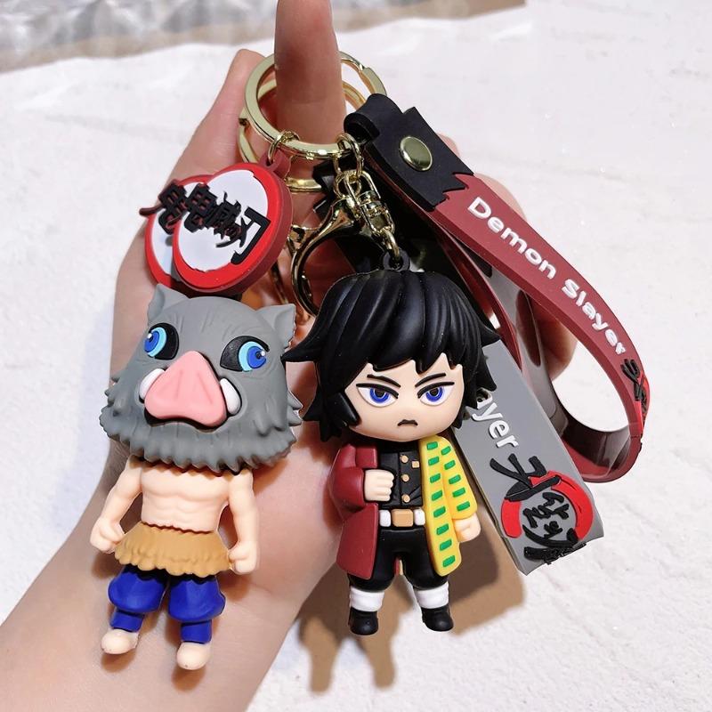 Demon Slayer keychains, anime doll car and motorcycle keychain accessories, cute character bag pendants, cartoon couple pendants