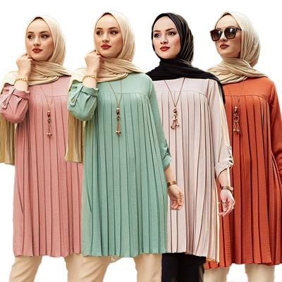 S-5XL grande taille dubaï Abaya femmes musulmanes robe hauts à manches longues décontracté plissé modeste chemisiers musulmans chemises
