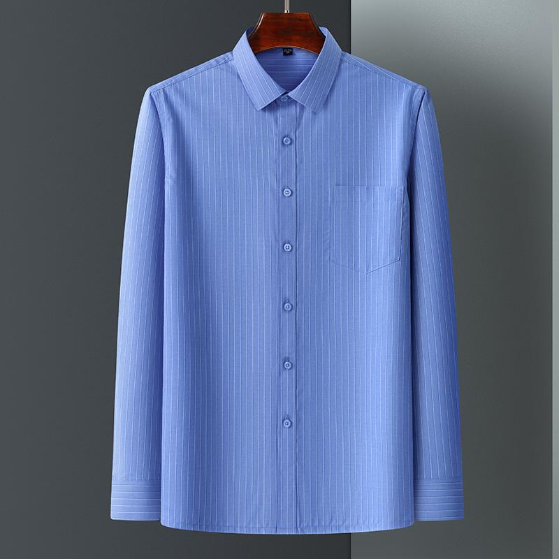 Luxury Men's Bamboo Fiber Shirts Long Sleeve Spring Fall Casual Stripe Plaid Printed Social Business Anti-Wrinkle Plus 7XL 6XL