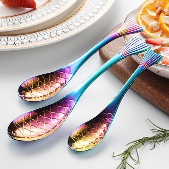 Dessert Spoon Heat-resistant Ergonomic Ice Cream Spoon Fish-shaped Stirring Spoon Tableware for Home