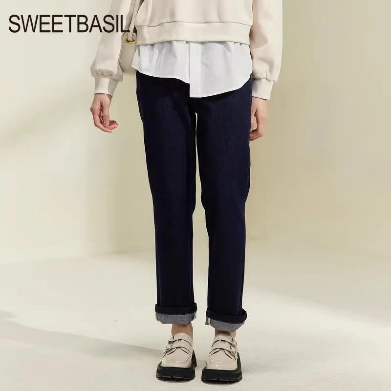 

Sweet Basil Women s High-Waist Straight-Leg Denim Jeans M