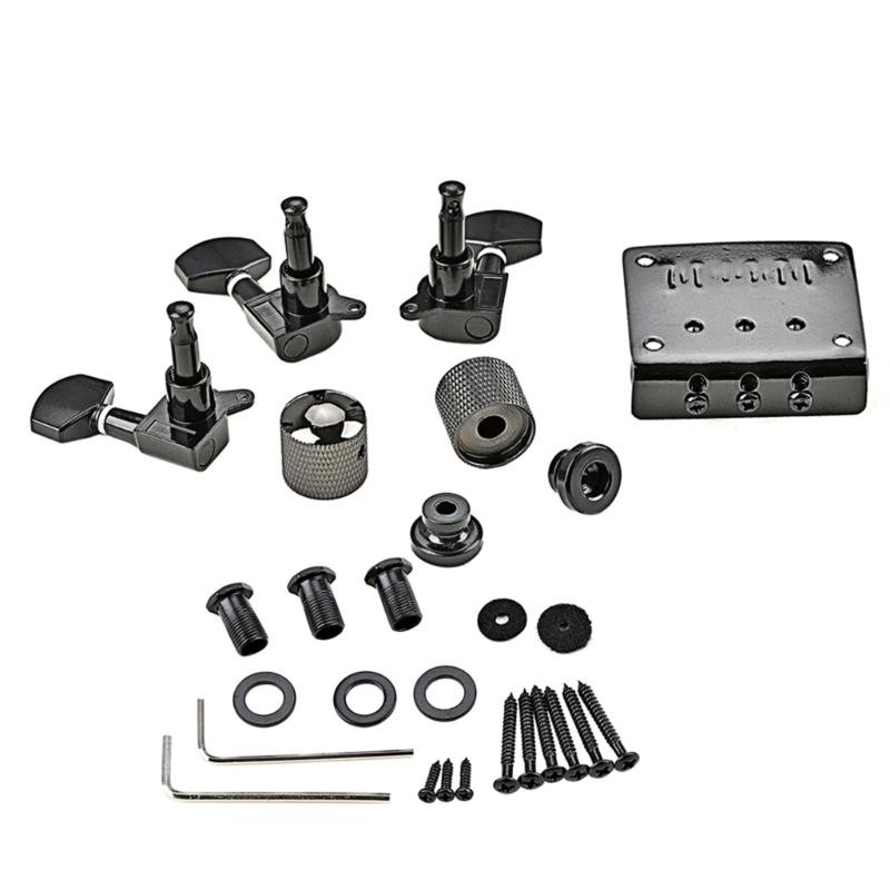 Practical 3 Strings Guitar Bridge Set Guitar Saddle Bridge with Screw Control Knob Wrench Guitar Replacement Accessories