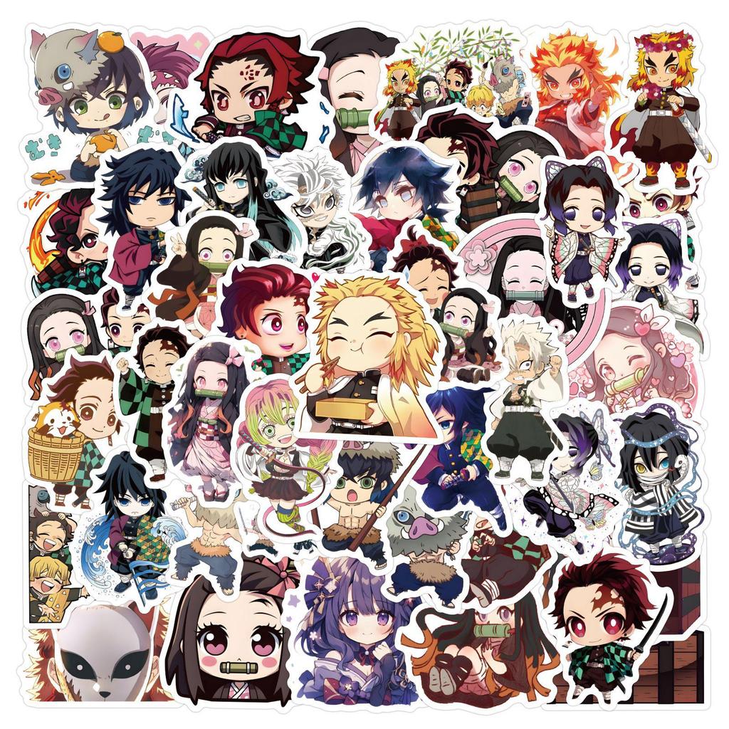 50pcs Chibi Demon Slayer Anime Stickers for Notebooks & Luggage - DIY Cartoon Decorations