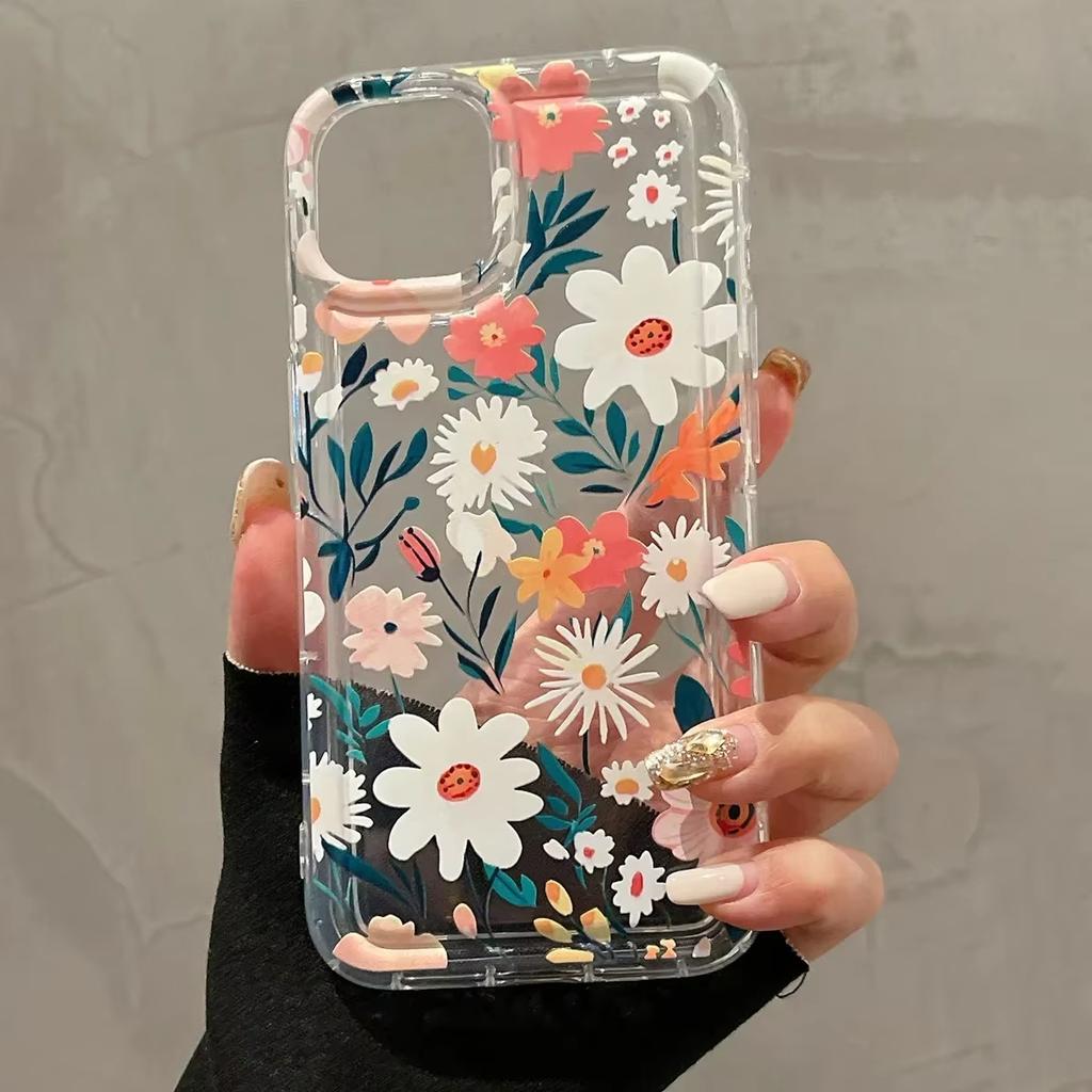 Hot Selling Colorful Flowers Phone Case for Iphone 14 Pro Max Shockproof Transparent Case for iPhone 15 Plus 14 13 Pro 12 11