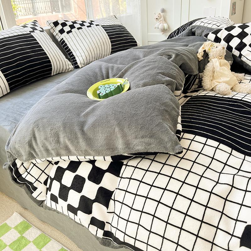 Thickened Milk Fleece Four-Piece Warm Coral Fleece Bed Sheet Quilt Cover Fleece Bedding Flannel