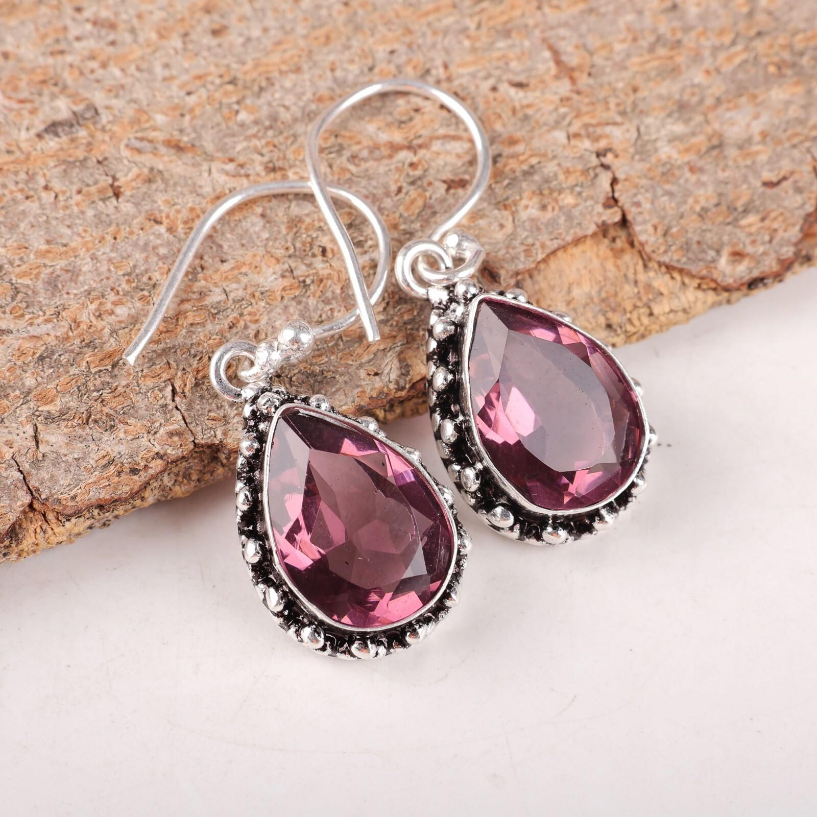 

Natural Rhodolite Gemstone 925 Sterling Silver Jewelry Drop/Dangle Earrings1.41 EE-97-14