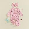 Citgeett Autumn Newborn Baby Girl Fall Romper Print Long Sleeve Zipper Ruffled Footed Jumpsuit Headband Clothes