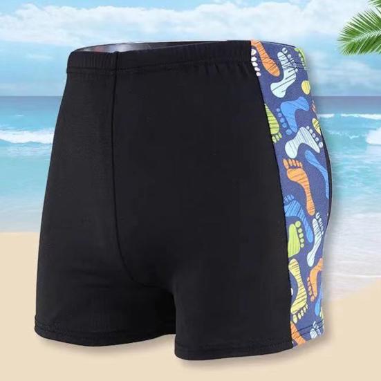 Inside Drawstring Mid Waist Men Swimming Trunks High Elasticity Side Print Bathing Short Pants for Gym
