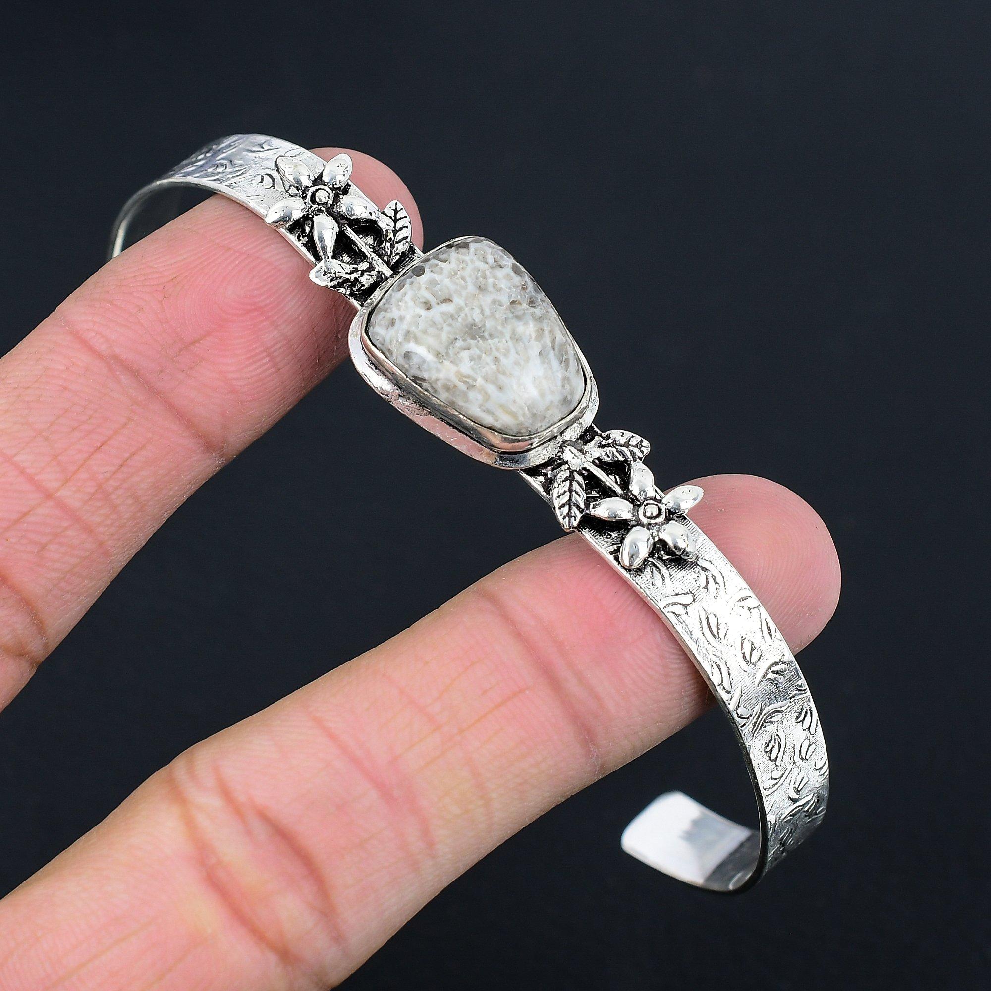 

Sisters Day Deal Sterling Silver Stingray Coral Stone New Flower Bangle Jewelry Adjustable