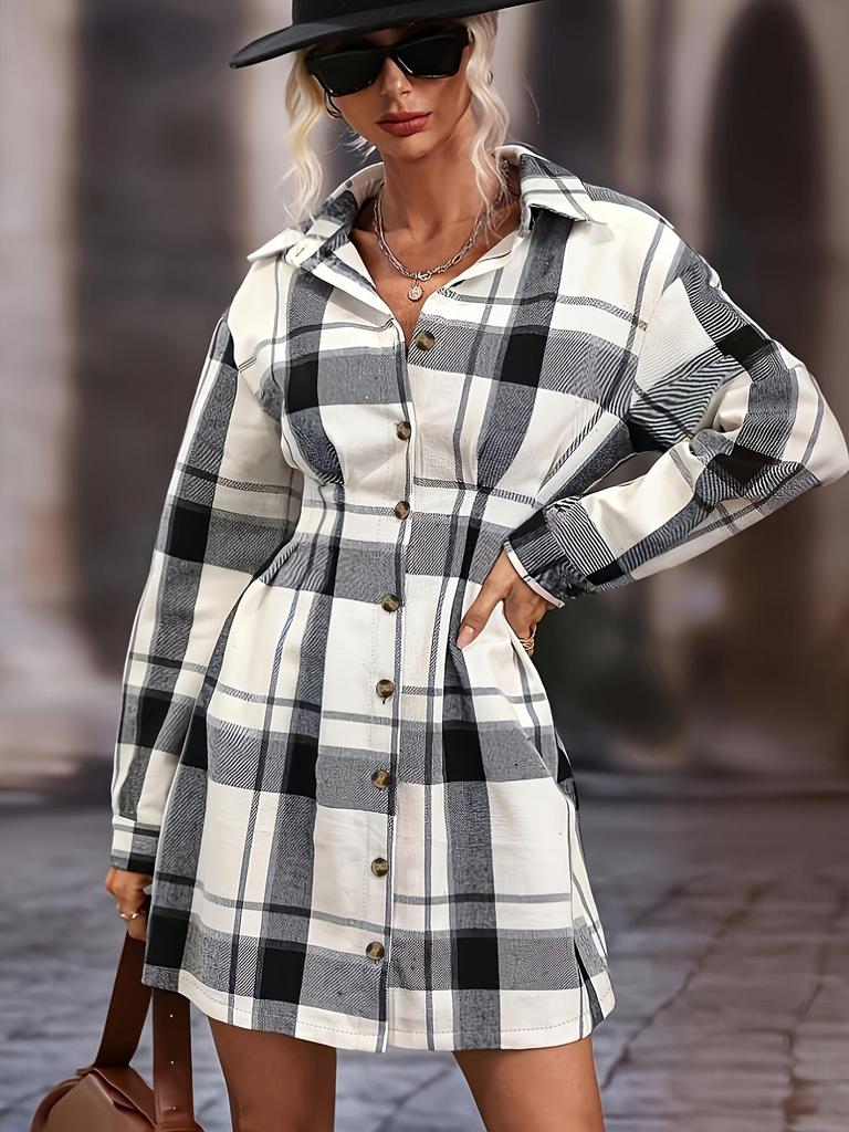 Elegant Plaid Print Belt Dress for Women - Autumn & Winter Collection