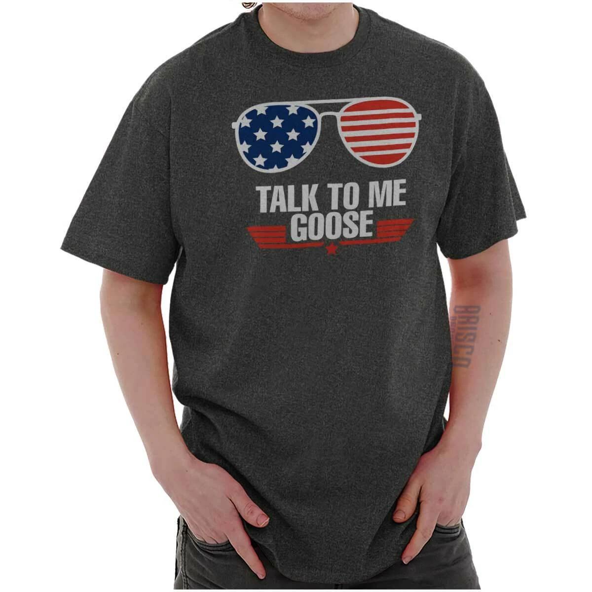 Talk To Me Goose American Flag Sunglasses Womens or Mens Crewneck T Shirt Tee XL