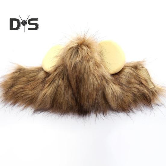 Lion Mane Wig for Dogs Fuzzy Pet Headgear with Ears Pet Dress-up Costume Plush Cat Hood for Halloween Christmas Party