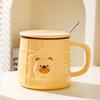 400ml Drinkware Ceramic Cup Household Creative Cute Bear Pattern Mug with Lid and Spoon Green Tea White Coffee Milk Brewing Cups