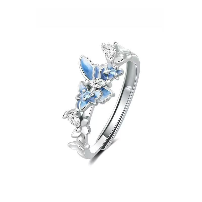 Blue Butterfly Opening Adjustable Ring, Exquisite Fashion Accessories Gift