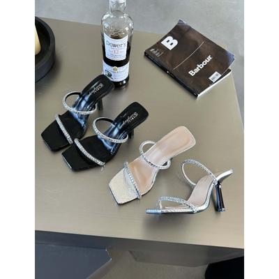Sandales à talons hauts nouvelle mode printemps et automne 2025 pour femmes à talons fins strass avec tempérament nom chaussures à talons hauts