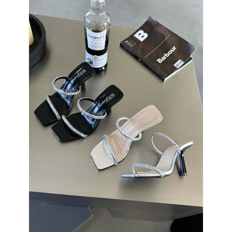 2025 spring and autumn new fashion high-heeled sandals women's thin-heeled rhinestones with temperament name high-heeled shoes