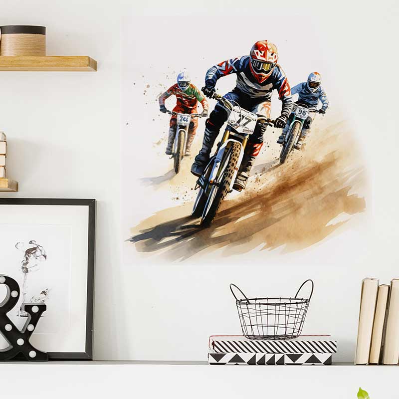 Motocross Watercolor Dirt Bike Rider Wall Stickers Living Room Sofa Background Decoration Wallpaper For Home Decor Boy Room Art Decals Sticker M1495