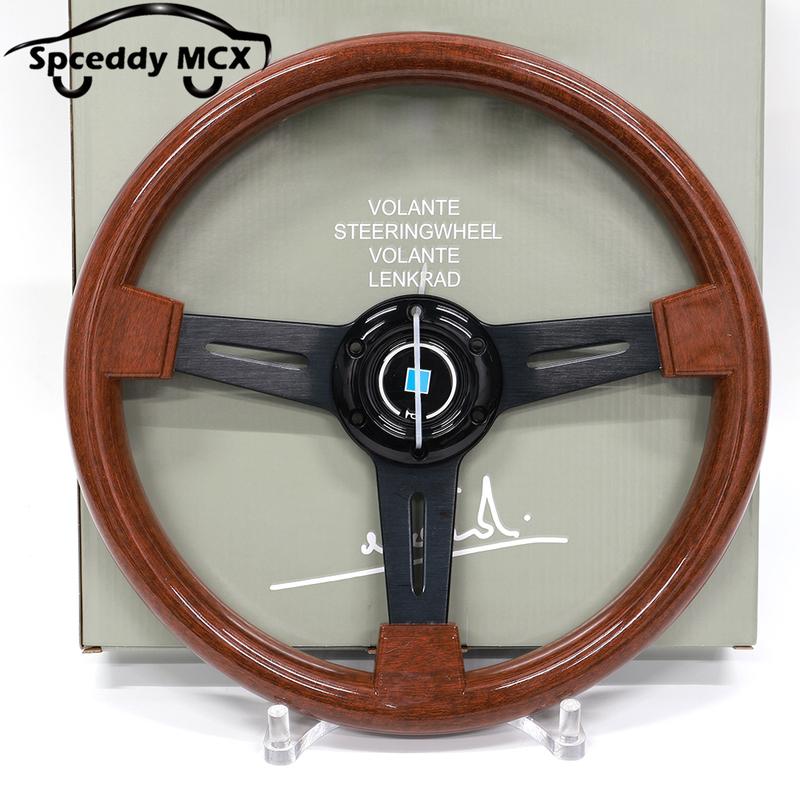 Classic Wood 14inch 350mm Flat Car Steering Wheel Sport ABS Retro Modified Steering Wheel Wood Grain Look Black Silver
