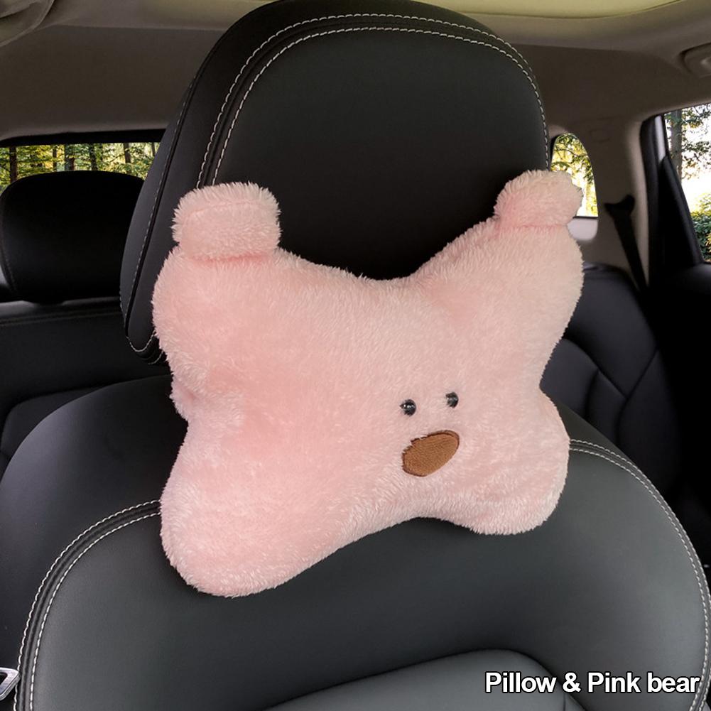 Cute Bear Animal Car Headrest Pillow Lovely Auto Seat Head Support Neck Protector Cushion Plush Automobiles Lumbar Rest Car Kits