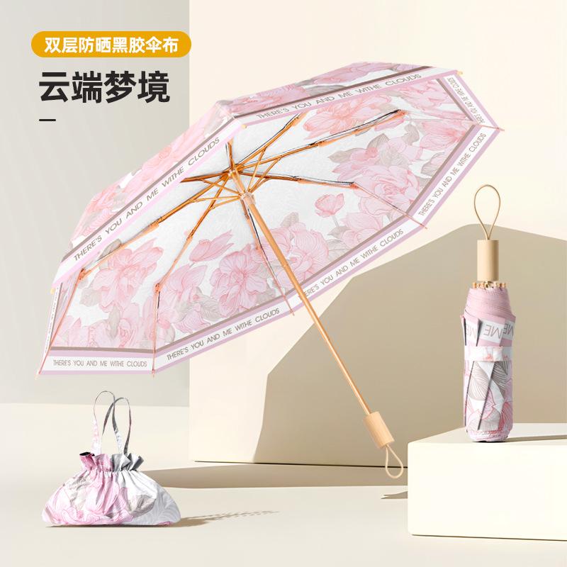 Manual Vinyl Three-fold Sunscreen, UV Protection, Weather and Rain Dual-purpose Folding Double-layer Color Can Straighten Hair