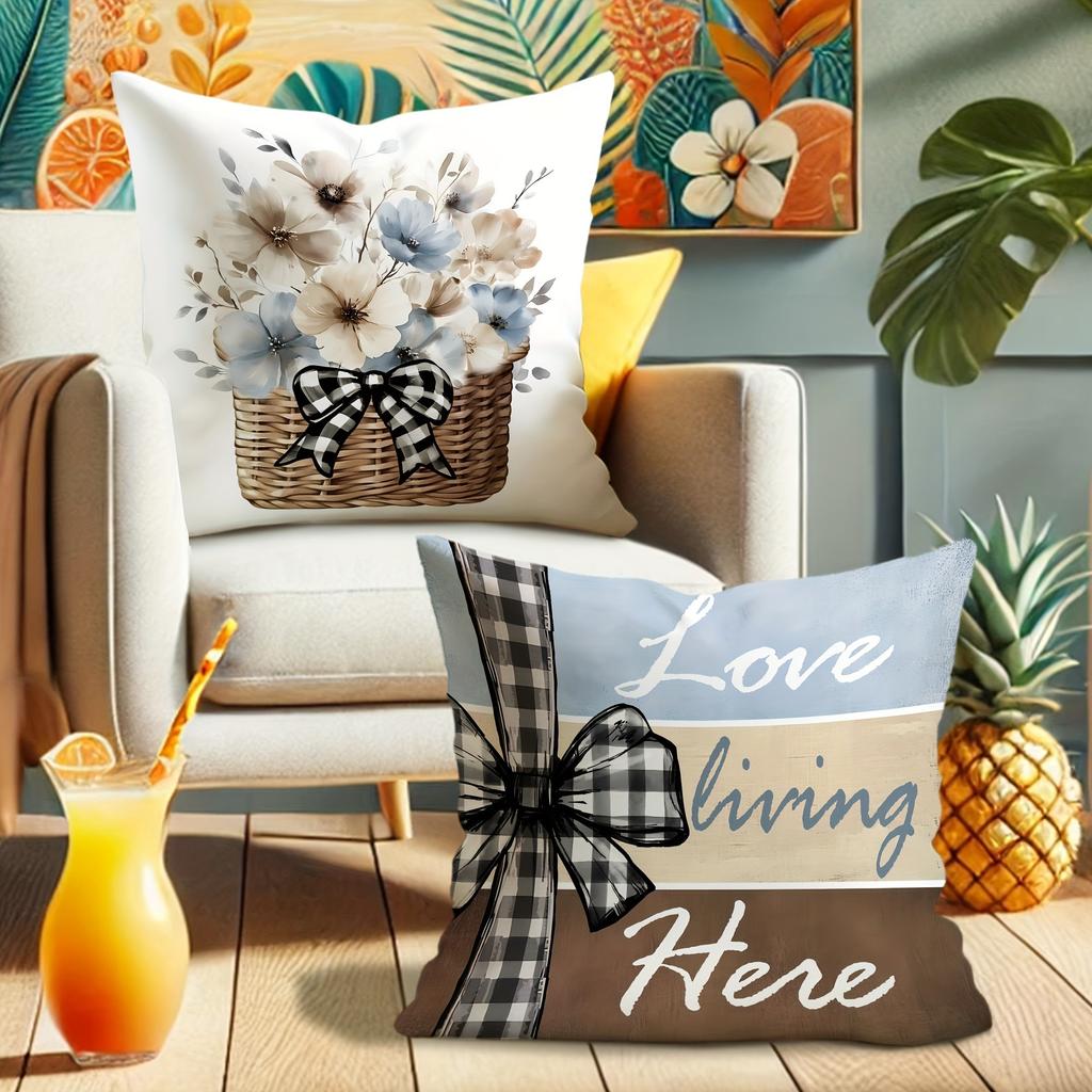 Rustic and Elegant Pillow Cover: Floral Basket, Retro Truck and Heart-warming Home Decoration, Sofa and Chair Cushion Cover
