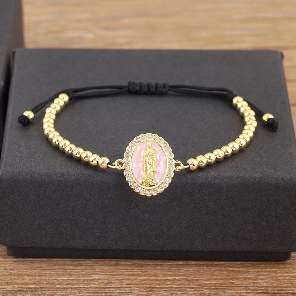 Nidin Classic New Design Oval Shape Virgin Mary Shiny Zircon Charm Chain Bracelets Adjustable 6 Colors Female Jewelry Gifts