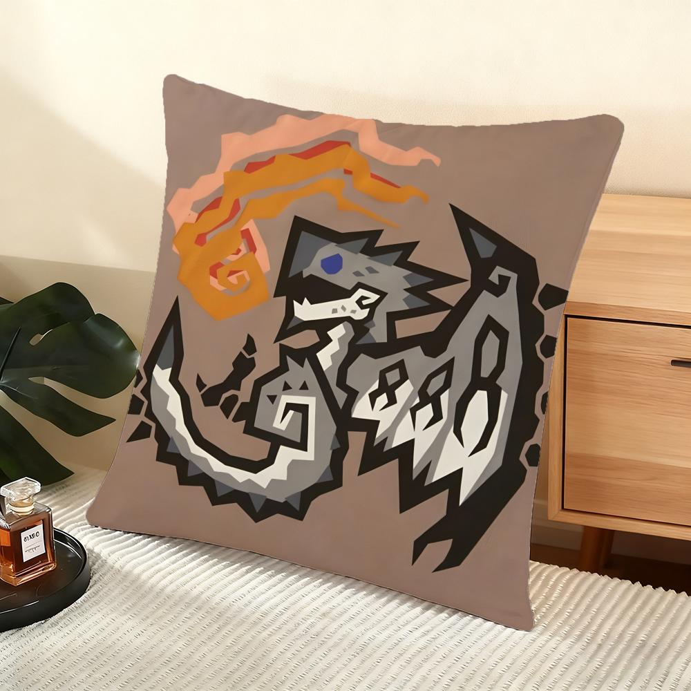 Game Mmonster Hunter Wilds Cushion Cover Soft Short Plush Pillow Cover Smooth Cozy Texture Aesthetic Cushion Case Home Decor