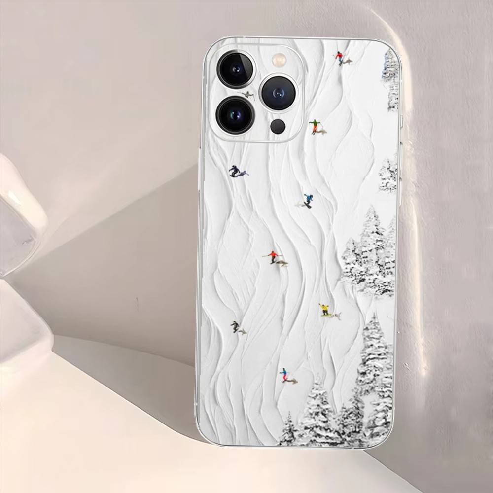 Skiing sports art oil painting style Phone Case For iPhone17,16,15,14,13,12,11 Plus,Pro Max,Soft Silicone Transparent Cover