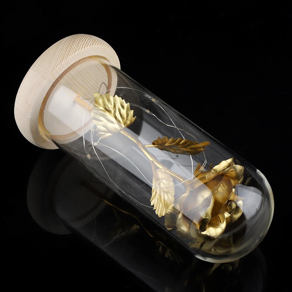 Konservierte Rosenblume LED-Licht mit Glaskuppel & Holzsockel Valentinstag Hochzeitsgeschenk