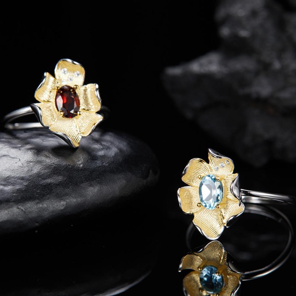 S925 Sterling Silver Necklace with Natural Color Treasures, Designed with Female Flowers, Necklace, Bracelet, Ring, Earrings