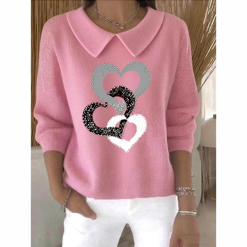 IHUASU Women's Fashion Casual Solid Color Print Long Sleeve V-Neck POLO Neck Blouses & Shirts