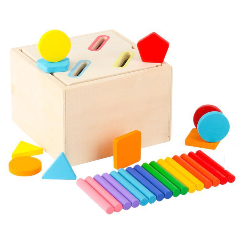 Children color shape classification building block coin box color stick shape matching game wooden teaching aids