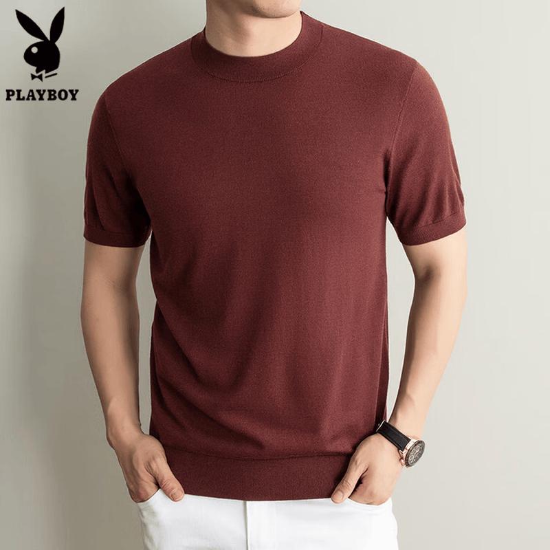 PLAYBOY Men s Summer Half-High Neck Silk Blend Knit T-Shirt M