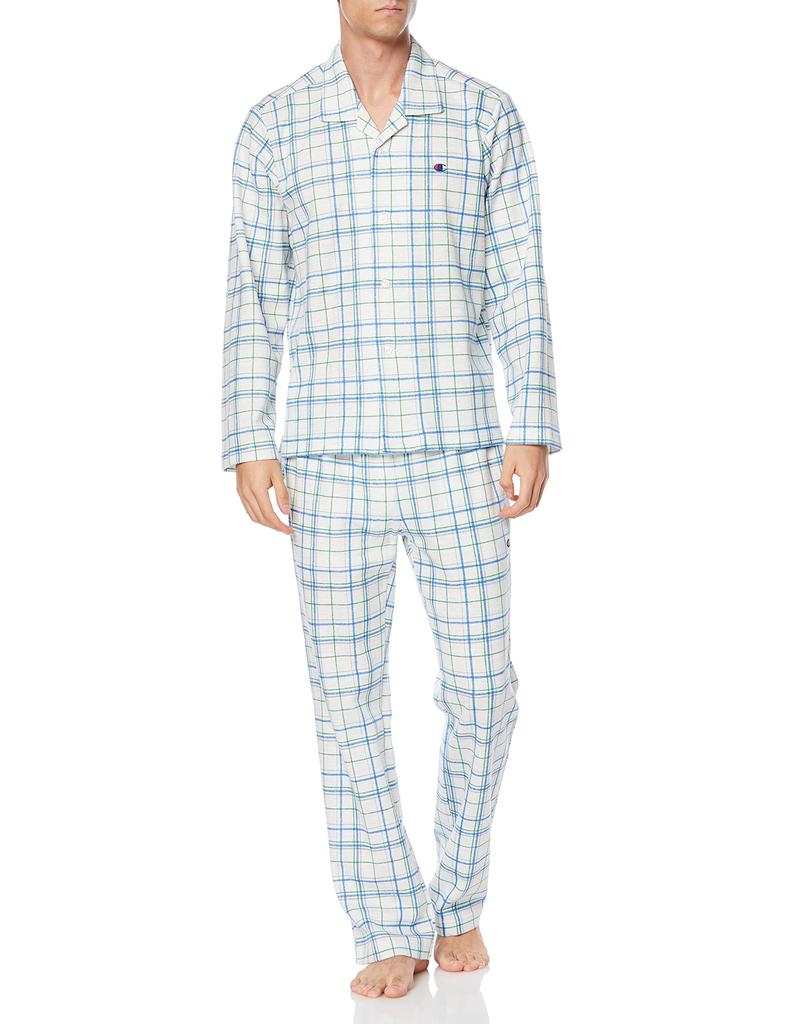 Long Long Cardboard M [Champion] Pajamas, Sleeves, Pants, Knit, Men's, Blue,