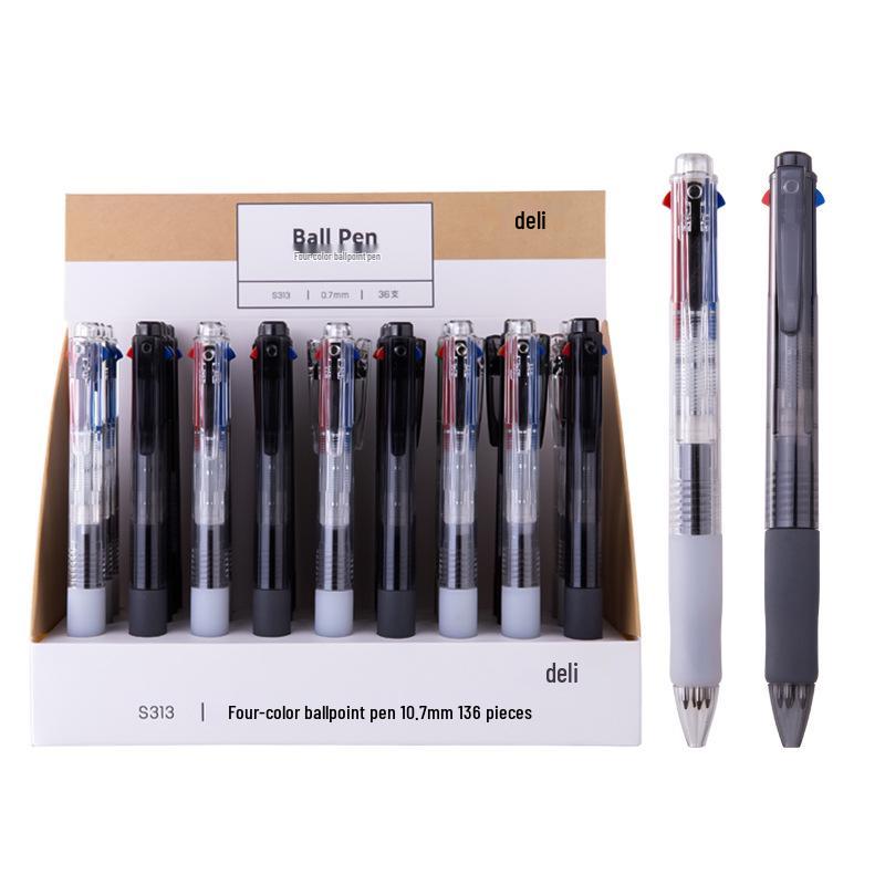 Deli Press-Type Multi-Color Ballpoint Pen, 0.7mm, Click-Action, Oil-Based for Students