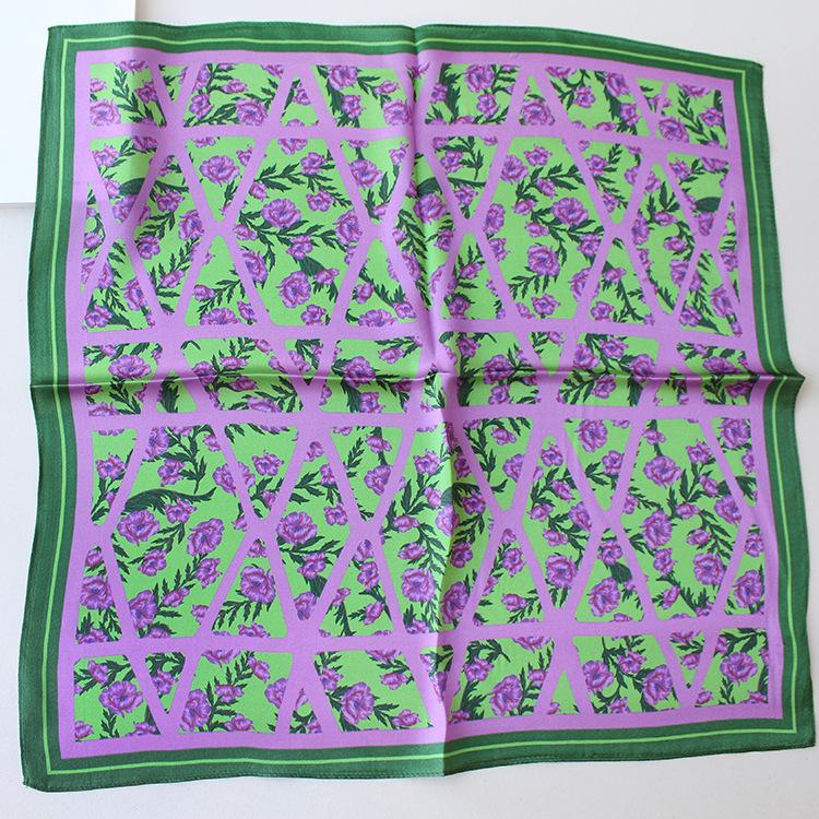 Star same green purple plaid rose plain satin silk small square scarf mulberry silk silk scarf versatile scarf women 53*53cm