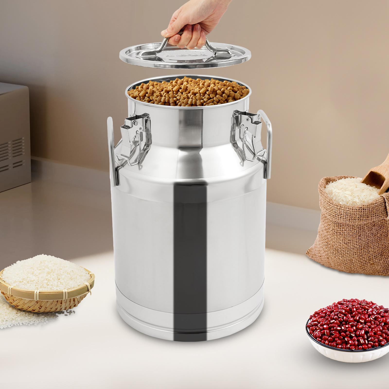 

28L 304 Stainless Steel Sealed Storage Container, Milk Jug Brewing Can W/ Locking Lid & Handles, Airtight Dry Food Grain Bin серебряный