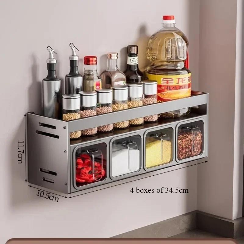 Kitchen Seasoning Shelf Non Perforated Wall Mounted Multifunctional Seasoning Box Household Combination Set Spice Storage Rack