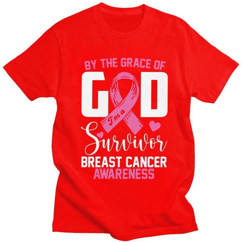 Custom Trendy By The Grace God Im A Survivor Breast Cancer Awareness T Shirt Men 100 Cotton Tshirt Leisure Tee Tops S