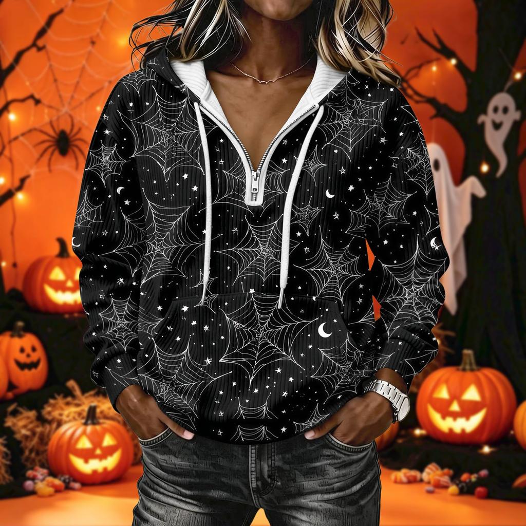 Women's Halloween Print Long Sleeve Hoodie Pullover Sweatshirt