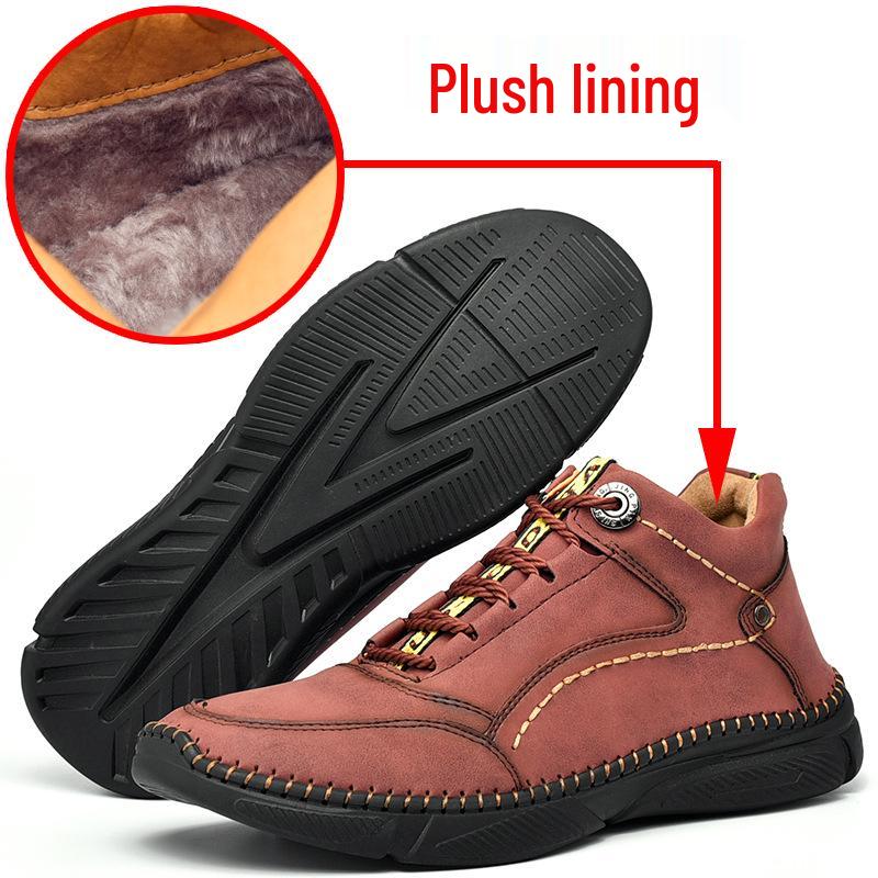 2022 Men s Winter Retro Mid-Top Leather Shoes - Large Size, Plus Velvet, Warm Outdoor Cotton 38
