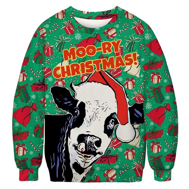 New Christmas Santa Claus Ugly Fashion Casual 3D Digital Printing Personalized Round Neck Long Sleeve Pullovers