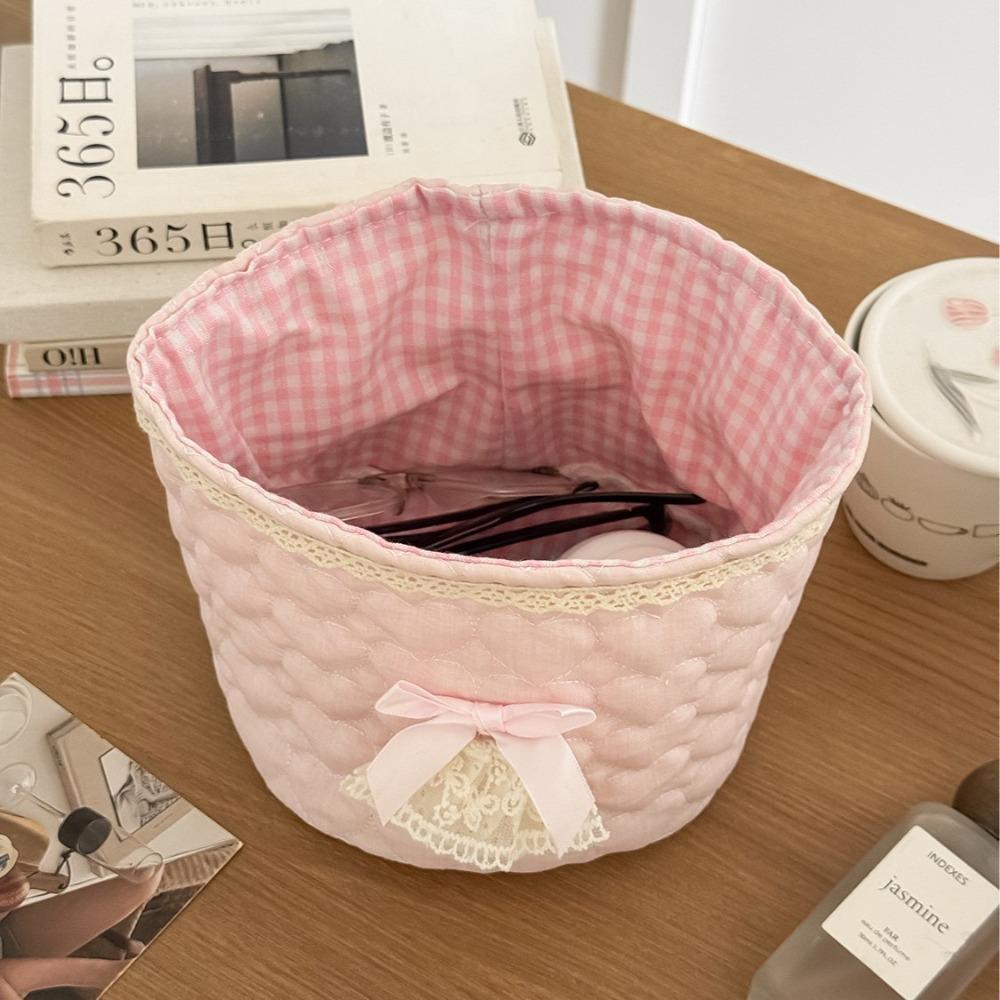 Bow Storage Basket Quilting Cotton Storage Bag Multi-Purpose Basket  Desktop Organization