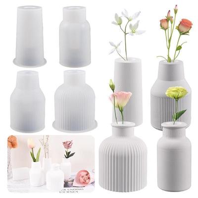 DIY Vase Crystal Drop Glue Mold 3D Stripe Column Circular Gypsum Vase Silicone Mold 1pcs