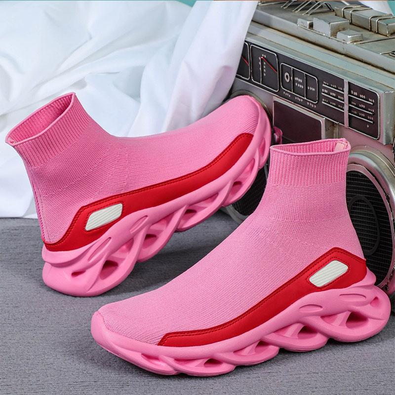 

Unisex Slip-on Casual Shoes Women Sneakers Stretch Knitted Fabrics Socks Shoes Fashion Openwork Cushion Thick Sole Walking Shoes 45 розовый