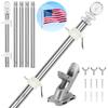 Mástil de Bandera de Acero Inoxidable con Soporte de Mástil de Bandera de Acero Inoxidable Kit de Mástil de Bandera de 180 cm con Anillas Giratorias