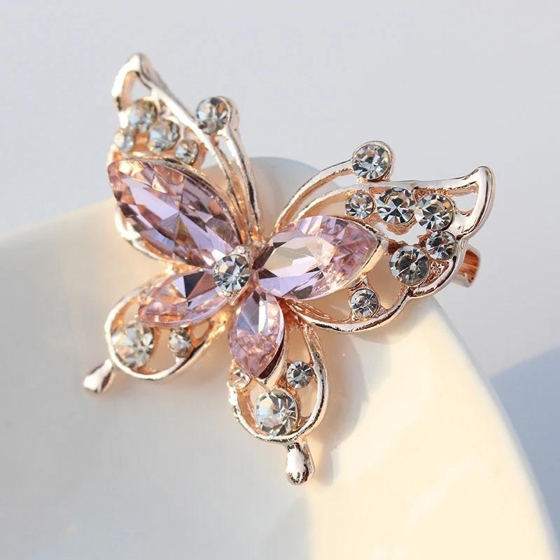 Brooch New Fashion Beauty Women Gold Zinc Alloy Crystal Exquisite Flower Butterfly Insect Pins Hot Sale Party Gift