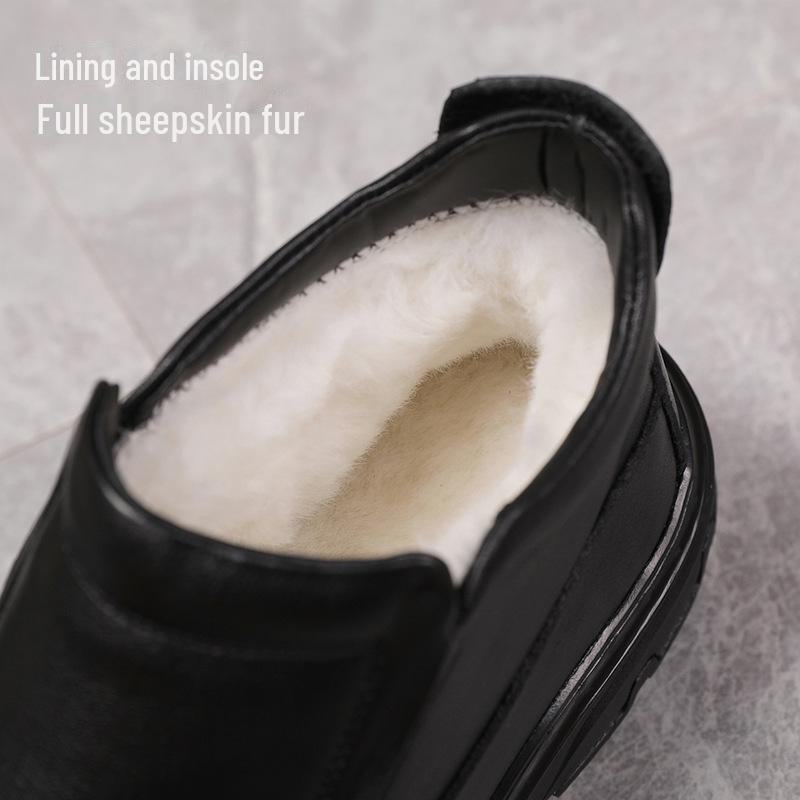 Genuine Leather Men's 2024 Winter Sheepskin Fur Boots - Warm, Comfortable Cotton Shoes